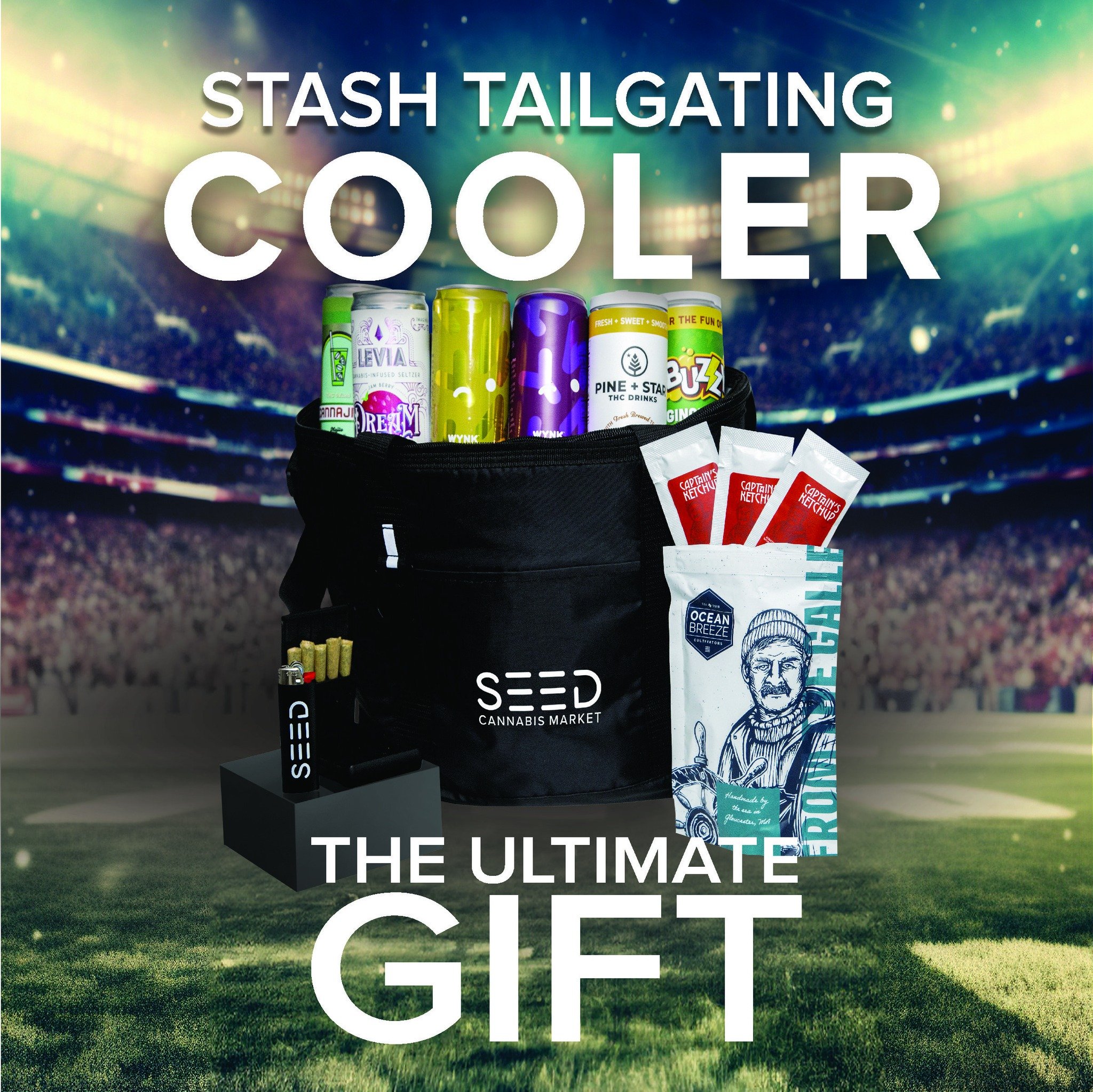 Check out our 'Stash Tailgating Cooler'—the perfect kit for game days and hangouts!Ideal for sports fans and get-togethers! Find this and other amazing gifts for your loved ones at SEED. Our website holds incredible SURPRISES—check it out and let our elves help you spread joy this season!It includes:
SEED Cooler
6x 5g Canned Drinks (Levia, Pine + Star, Buzzy, or WYNK)
5g Variety Pack of Pre-Rolls (No. 9 Sunflower Collection)
10-Pack of Captain’s Ketchup (Ocean Breeze)
SEED Lighter