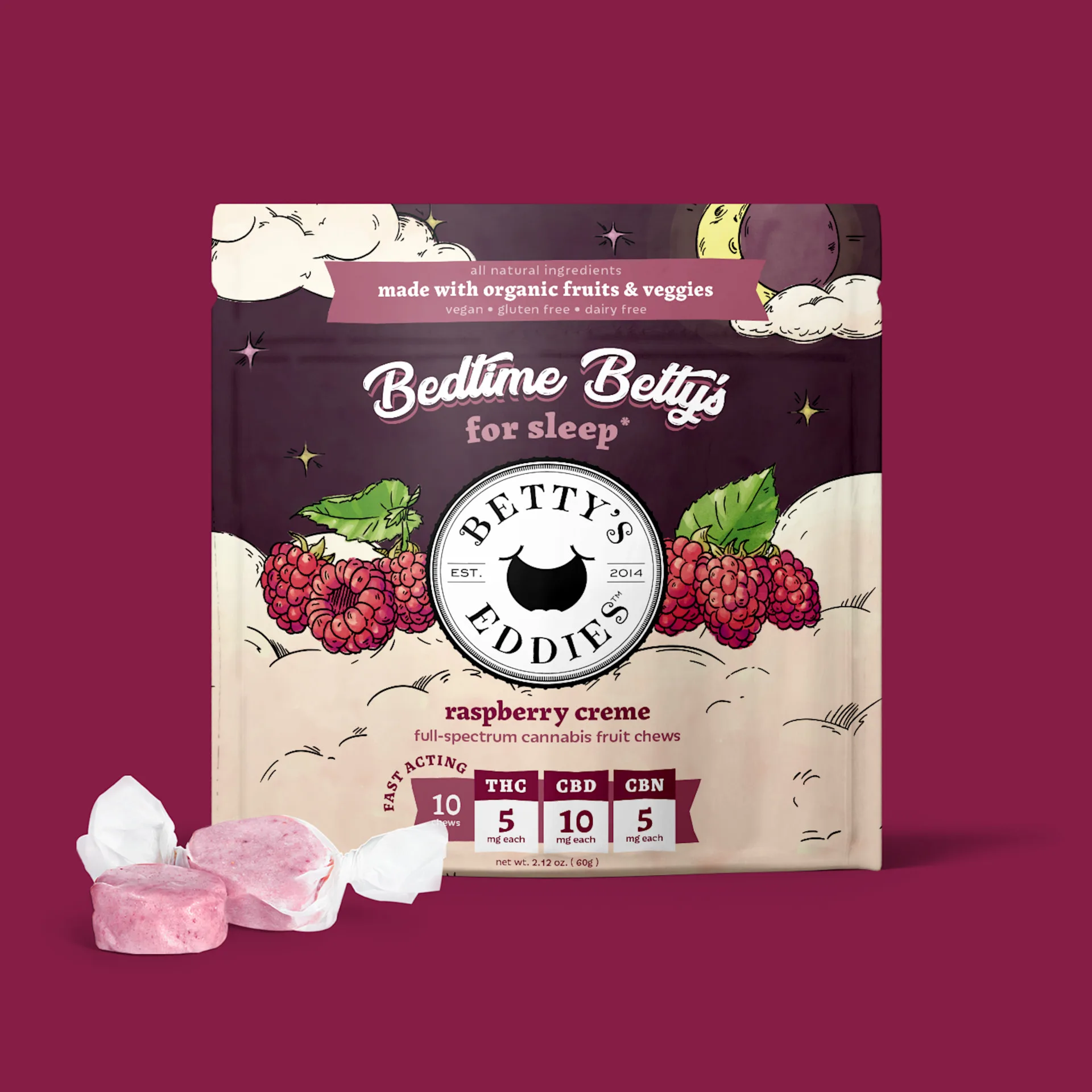 Raspberry Creme Bedtime 2:1:1 Chews | 10pc | Betty's Eddies
