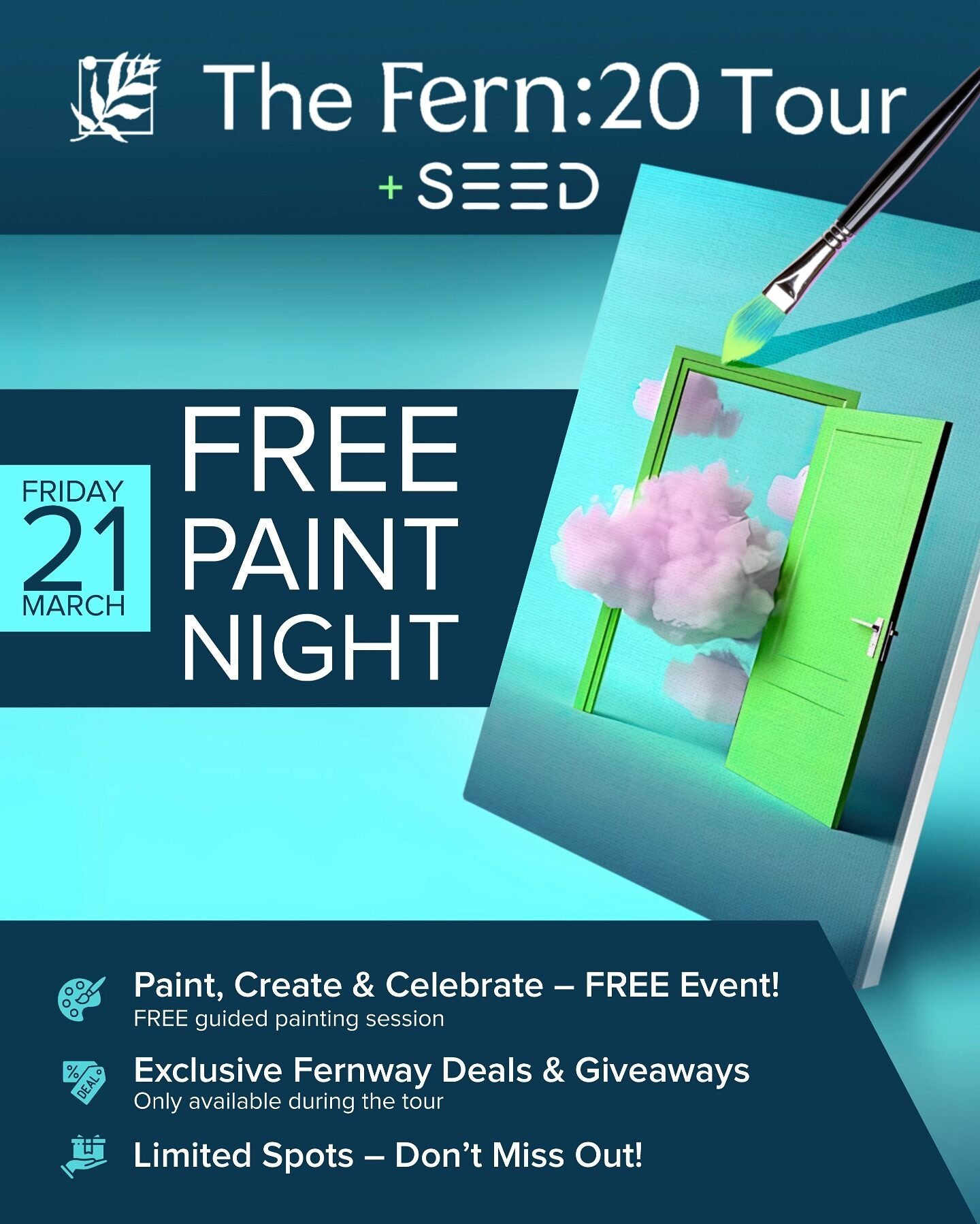 FREE Paint Night at SEED! 

After @necanncon, keep the vibes going with The Fern:20 Tour x SEED! Join us Friday, March 21st from 5:30-8 PM for an unforgettable night of creativity, community, and celebration.

 What’s Happening?
 Guided Paint Night – Hosted by local artist @yn_prop 
 Exclusive Fernway Deals & Giveaways – Only during the tour
 Limited Spots – Don’t wait!

It’s all FREE, thanks to @fernway.ma & SEED! Tap the link & lock in your spot before they’re gone!