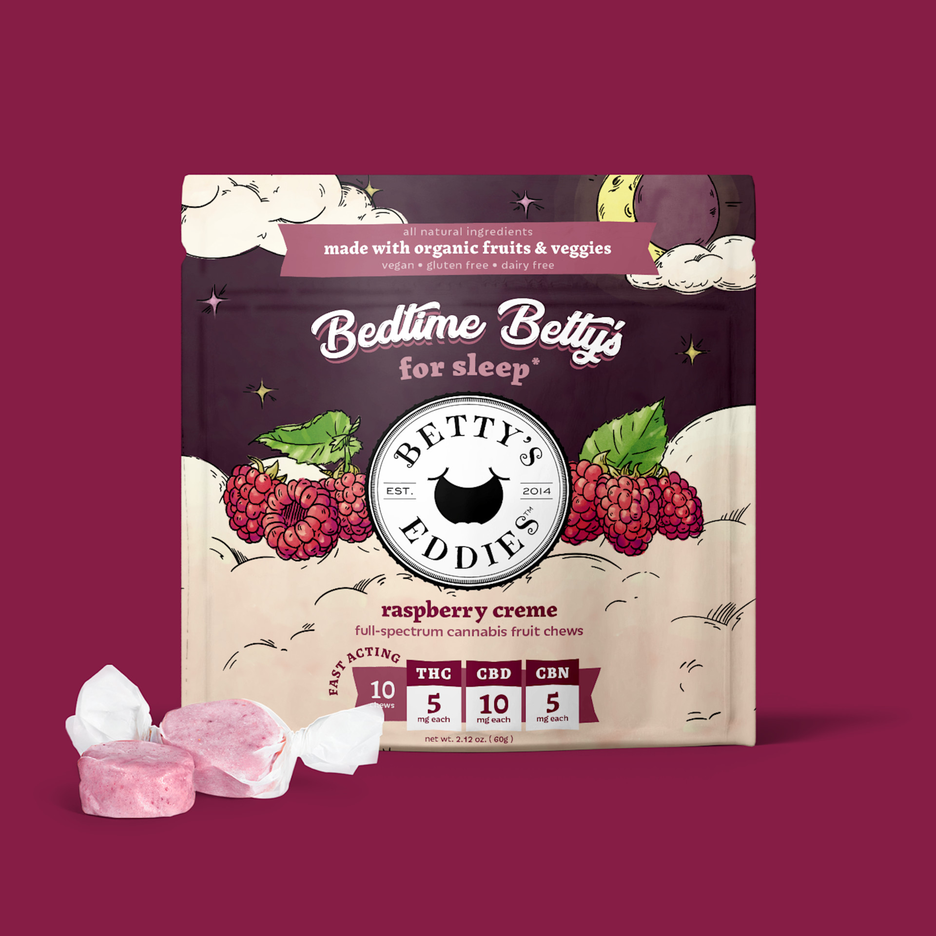 Raspberry Creme Bedtime 2:1:1 Chews | 10pc | Betty's Eddies 1 Raspberry Creme Bedtime 2:1:1 Chews | 10pc | Betty's Eddies