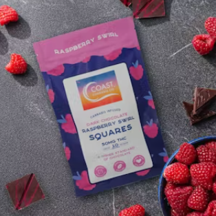 Dark Chocolate Raspberry Swirl Squares | 10PK | Coast Cannabis Co. 1 Dark Chocolate Raspberry Swirl Squares | 10PK | Coast Cannabis Co.