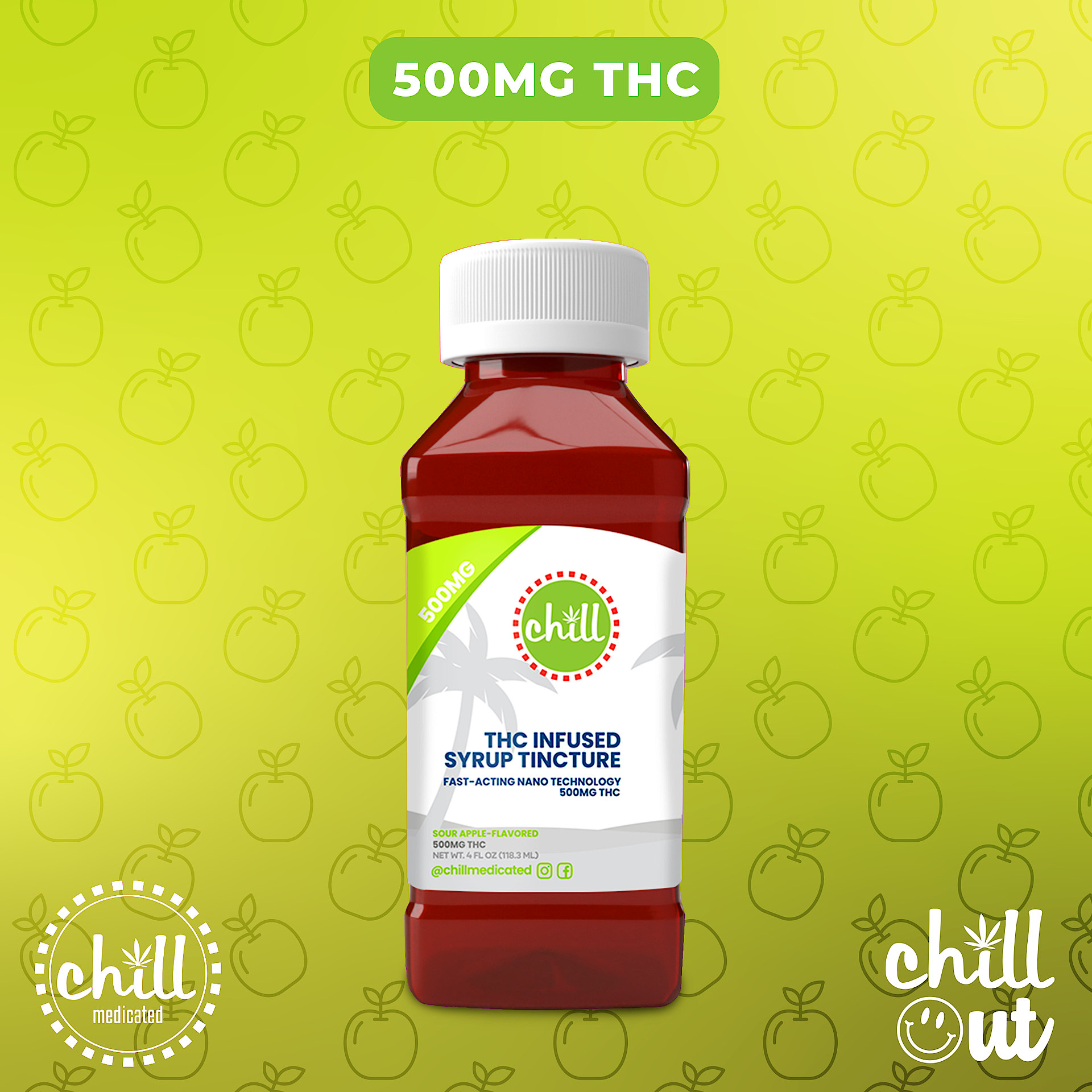 Sour Green Apple Chill Syrup | 500mg | Chill Medicated 1 Sour Green Apple Chill Syrup | 500mg | Chill Medicated