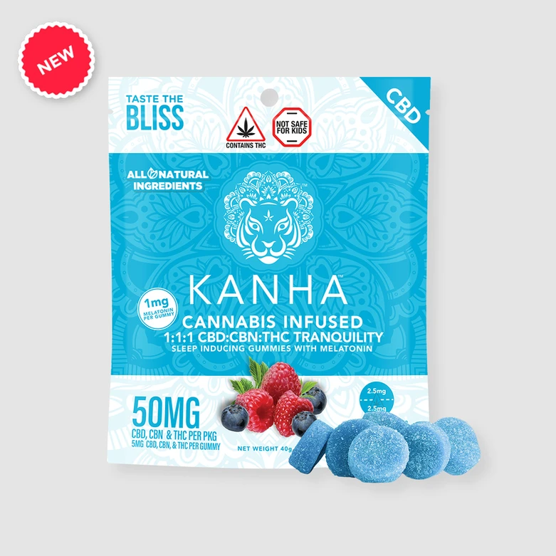 1:1:1 Blue Raspberry Tranquility Gummies | 10ct Kanha 1 1:1:1 Blue Raspberry Tranquility Gummies | 10ct Kanha